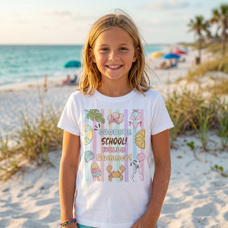 Adiós Escuela Hola Verano Rayas Camiseta Pastel