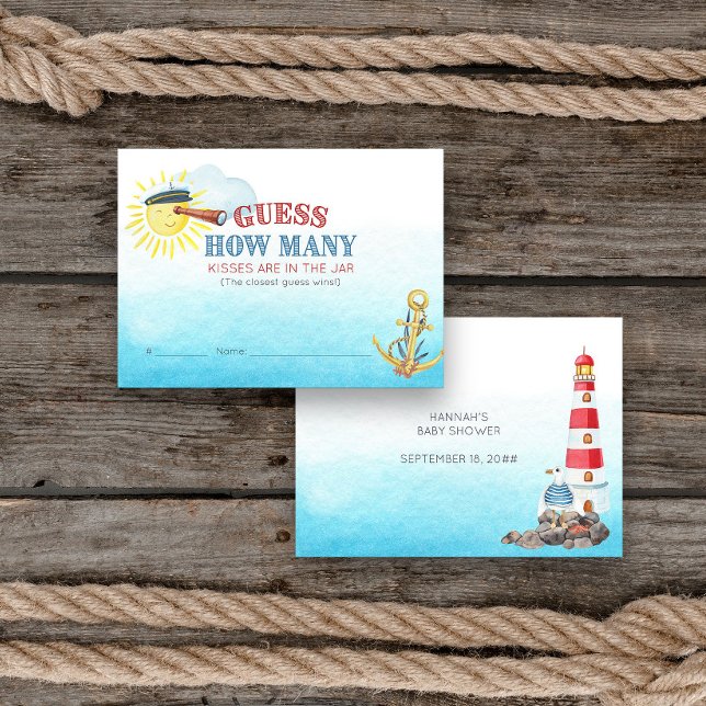 Adivina cuántas tarjetas de juego nauticas de Baby (Guess how many baby shower game card from my Ahoy it's a boy Nautical Baby Shower collection)