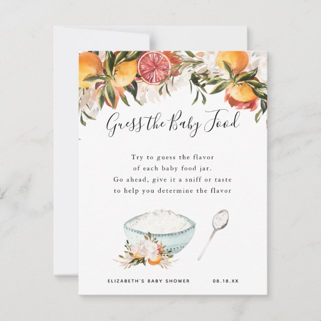 Adivina la comida para el bebé | Juego Baby Shower (Anverso)