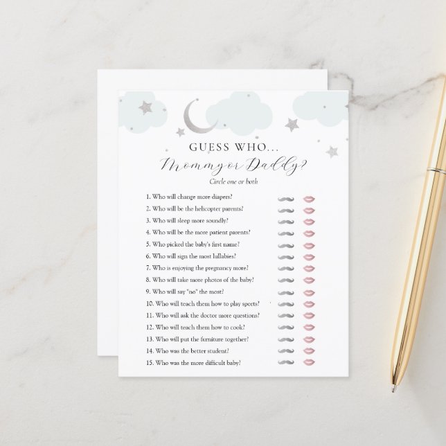 Adivina la tarjeta de juego Baby Shower de mamá o  (Anverso/Reverso In Situ)