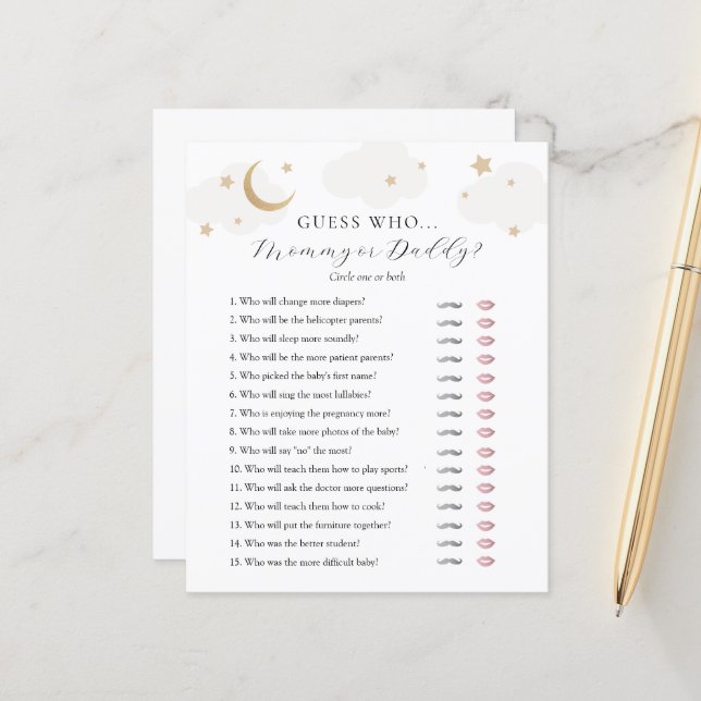 Adivina la tarjeta de juego Baby Shower de mamá o  (Anverso/Reverso In Situ)