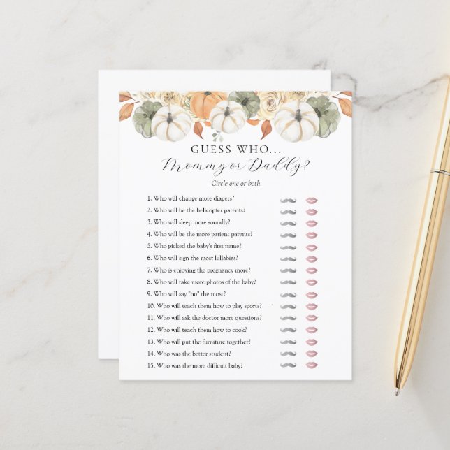 Adivina la tarjeta de juego Baby Shower de mamá o  (Anverso/Reverso In Situ)