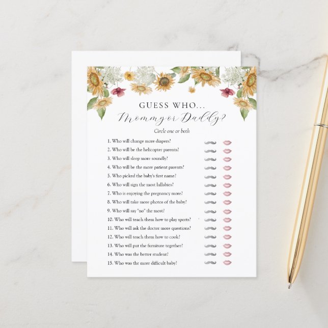 Adivina la tarjeta de juego Baby Shower de mamá o  (Anverso/Reverso In Situ)