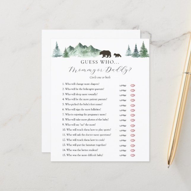 Adivina la tarjeta de juego Baby Shower de mamá o  (Anverso/Reverso In Situ)