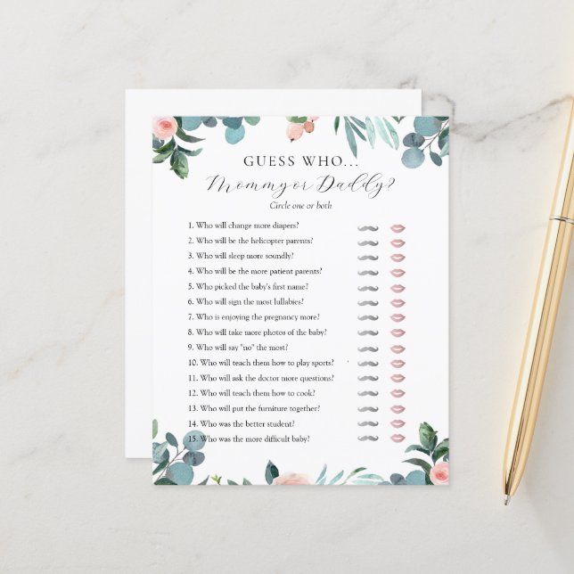 Adivina la tarjeta de juego Baby Shower de mamá o  (Anverso/Reverso In Situ)