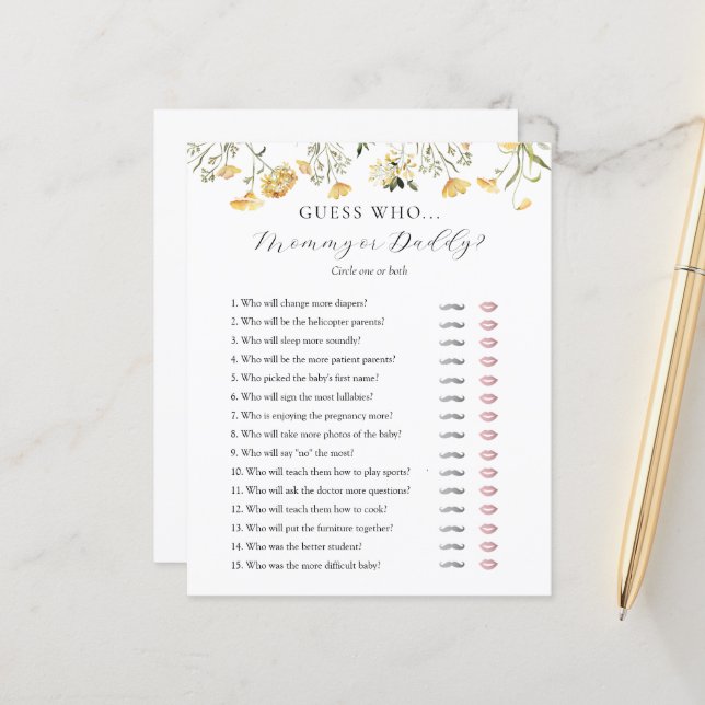Adivina la tarjeta de juego Baby Shower de mamá o  (Anverso/Reverso In Situ)