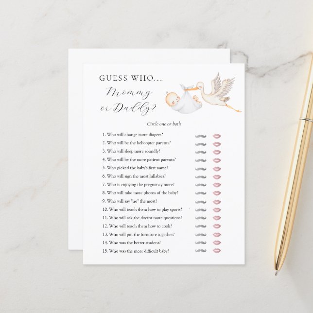 Adivina la tarjeta de juego Baby Shower de mamá o  (Anverso/Reverso In Situ)