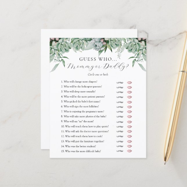 Adivina la tarjeta de juego Baby Shower de mamá o  (Anverso/Reverso In Situ)