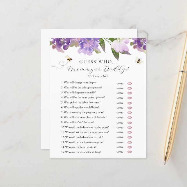 Adivina la tarjeta de juego Baby Shower de mamá o  (Anverso/Reverso In Situ)