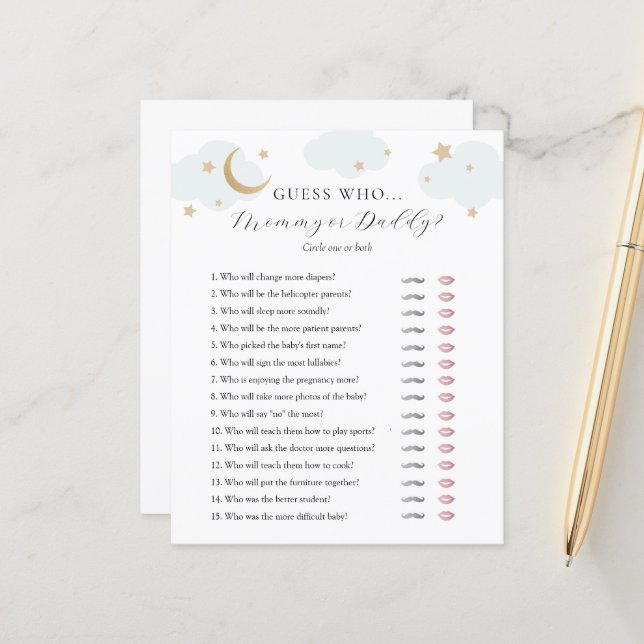 Adivina la tarjeta de juego Baby Shower de mamá o  (Anverso/Reverso In Situ)