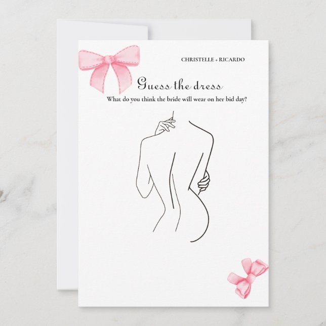 Adivina la tarjeta de juego de ducha de novia vest (Anverso)