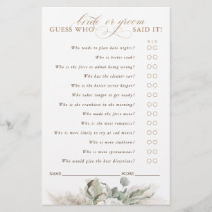 Adivina la tarjeta de juego de novias o novios