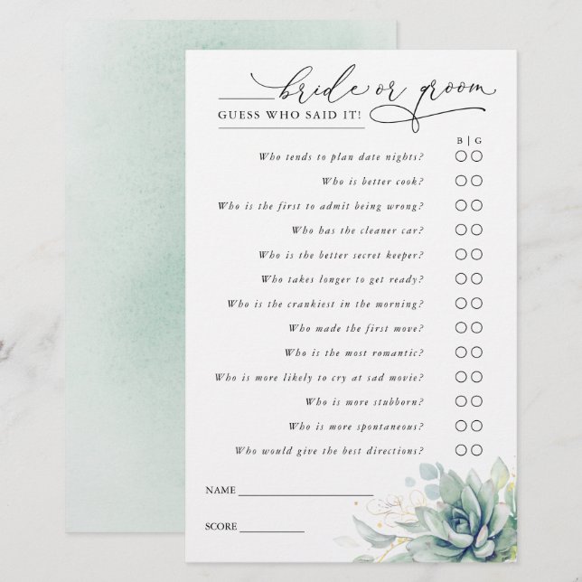 Adivina quién es la novia o el novio: tarjeta de j (Anverso / Reverso)