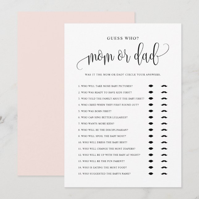 Adivina quién es la tarjeta de Baby Shower Black S (Anverso / Reverso)