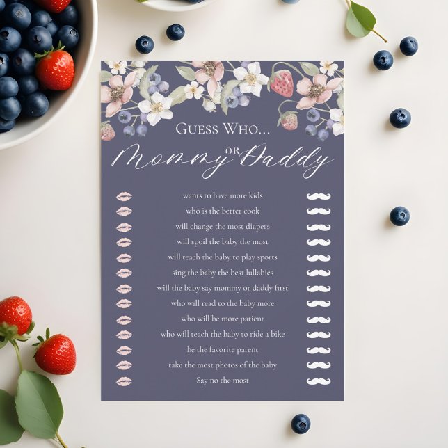 Adivina quién es la tarjeta de juego Baby Shower B (Guess Who Berry Sweet Baby Shower Game Card)