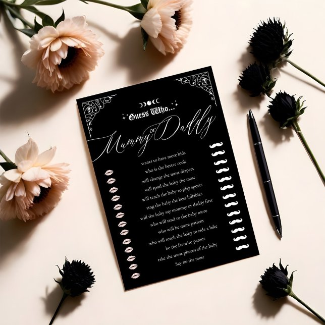 Adivina quién es la tarjeta de juego de Baby Showe (Guess Who Gothic Halloween Baby Shower Game Card)