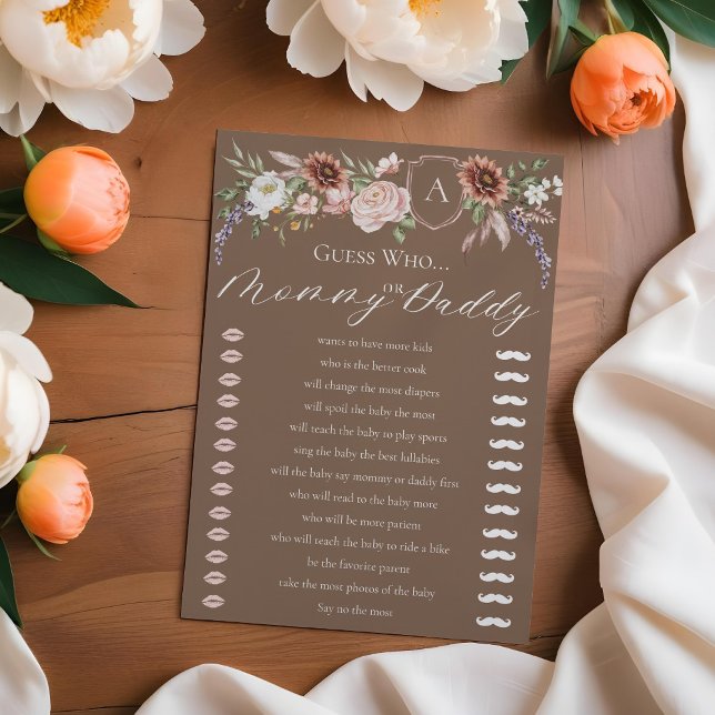 Adivina quién es la tarjeta de juego Floral Wild W (Guess Who Floral Wild West Baby Shower Game Card)