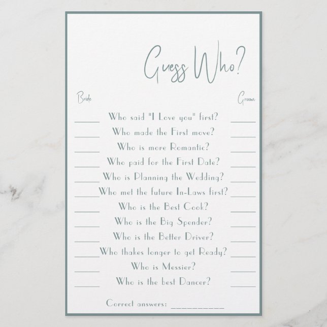 ¿Adivinan Quién? Volante de tarjeta de juego (Frente)