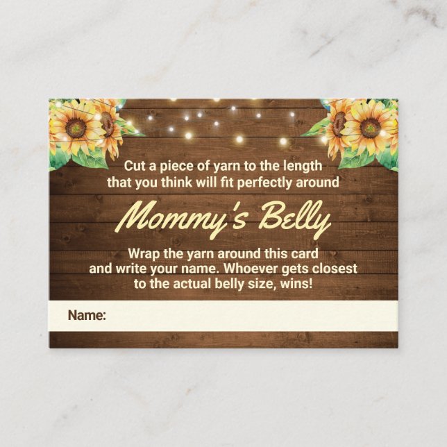 Adivinar a Mommys tarjeta de juego Belly Sunflower (Anverso)