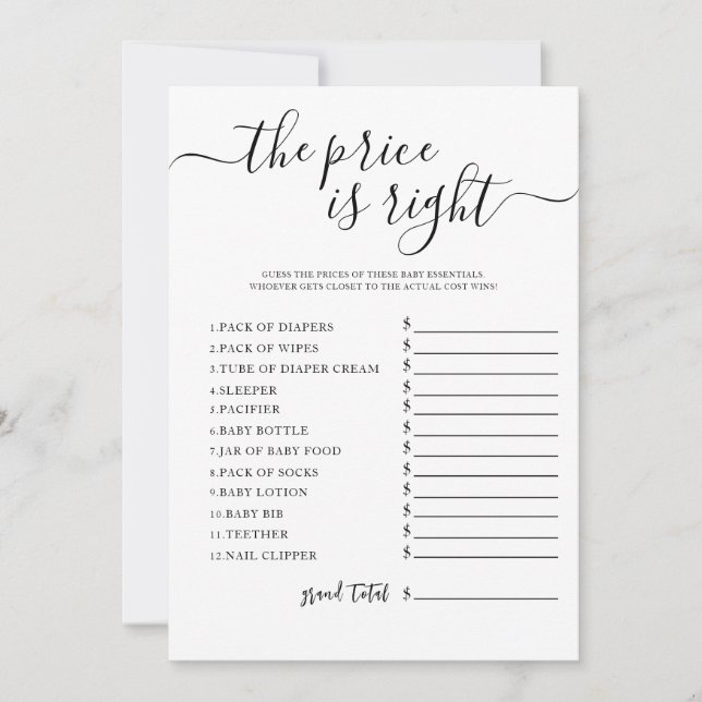 Adivinar la tarjeta de juego Baby Shower de precio (Anverso)
