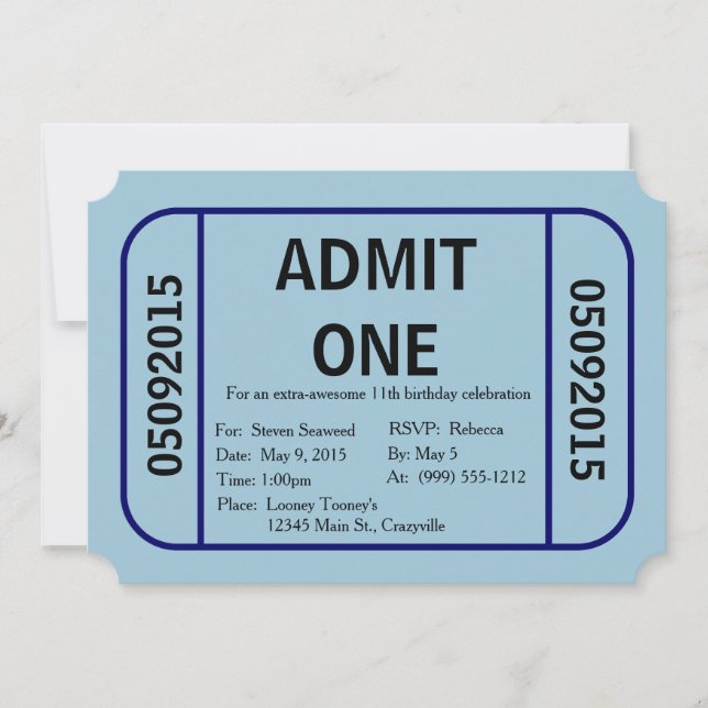 Admita una invitación de la fiesta de cumpleaños (Anverso)