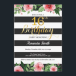 Adolescente de la Invitación de cumpleaños número<br><div class="desc">Invitación de cumpleaños número 16 para la Chica adolescente. Dulce dieciséis. Invitación a la fiesta de cumpleaños negro y oro.Brillantina dorada. Flor floral color agua rosa. Bandas blancas y negras. Digital Imprimible. Para más personalización, haga clic en el botón "Personalizar" y utilice nuestra herramienta de diseño para modificar esta plantilla....</div>