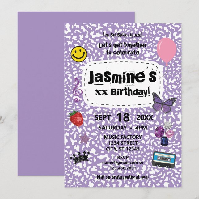 Adolescente Dream Birthday Invitación a Lavanda (Anverso / Reverso)