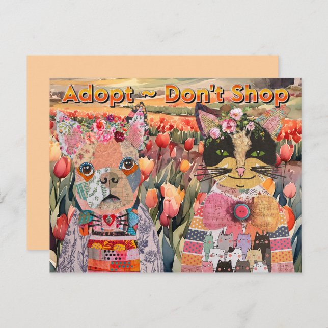 Adopción de perro y gato no comprar tarjeta de sal (Anverso / Reverso)