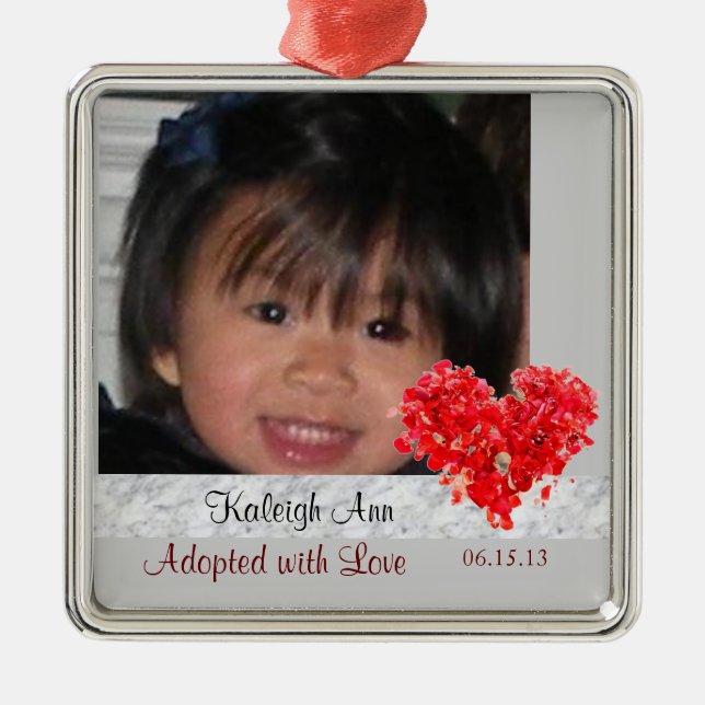 Adoptado con el ornamento de la foto del amor (Frente)