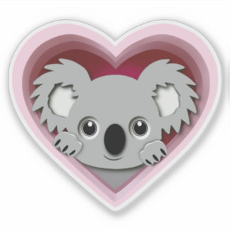 Adorable 3d Heart Koala Bear Love Pegatina