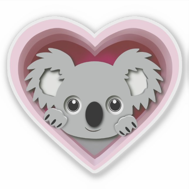 Adorable 3d Heart Koala Bear Love Pegatina (Anverso)