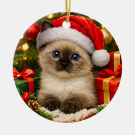 Adorable Adorno Navideño de Gatito Siames