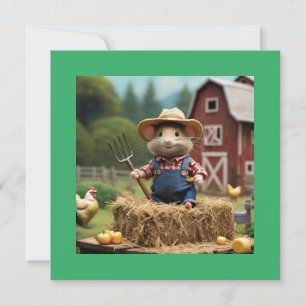Adorable agricultor de ratones en invitación al he