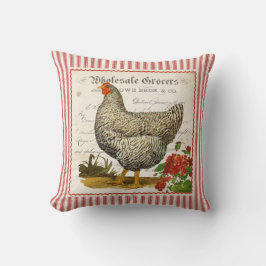 Adorable almohada de pollo rojo blanco y negro