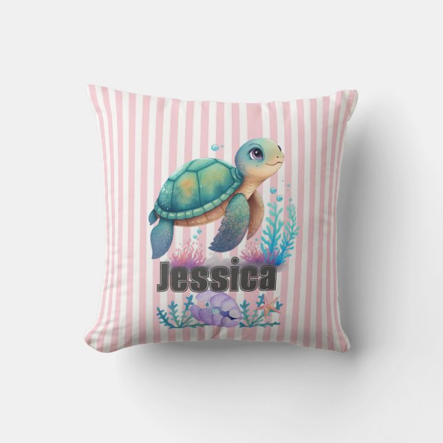 Adorable almohada personalizada de bebé de tortuga (Anverso)