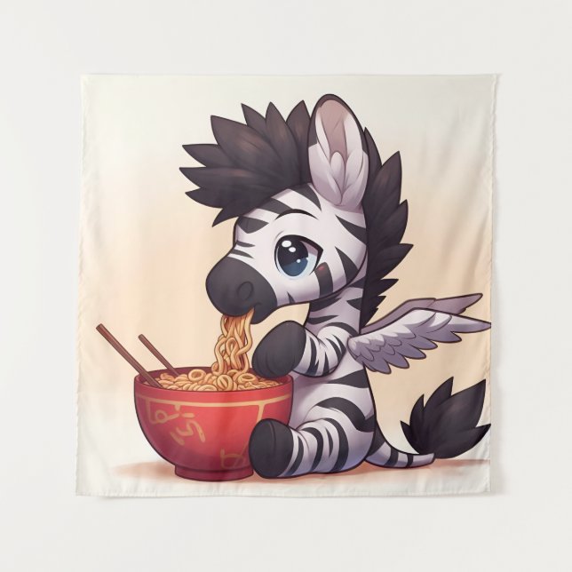 Adorable ángel de cebra comiendo tapiz de Ramen (Anverso)