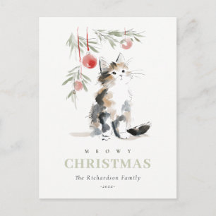 Adorable árbol de Navidad moderno acuarela gato Me
