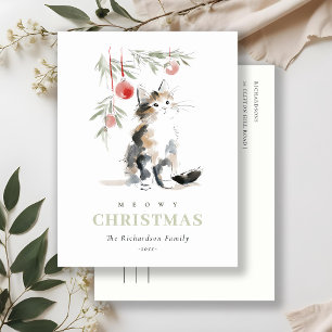 Adorable árbol de Navidad moderno acuarela gato Me