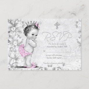 Adorable Bautizo Vintage Rosa y Gris RSVP