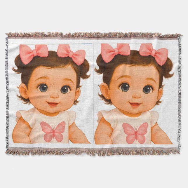 adorable bebé niña con manta de lazos rosas  (Anverso)