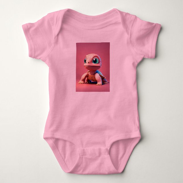 Adorable Bebé Rosa Tortuga Jersey Bodysuit (Anverso)