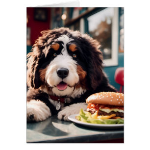 Adorable Bernerdoodle en el interior del Diner Bla