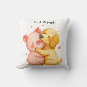 Adorable "Best Friends" Cojín decorativo de cerdo 