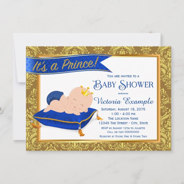 Adorable Blue Gold Prince Baby Shower Invitaciones (Anverso)
