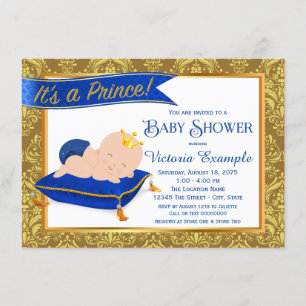 Adorable Blue Gold Prince Baby Shower Invitaciones