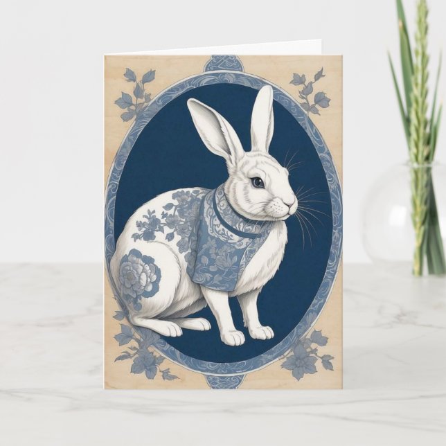 Adorable Blue Rabbit Todas las Ocasiones Tarjeta D (Anverso)