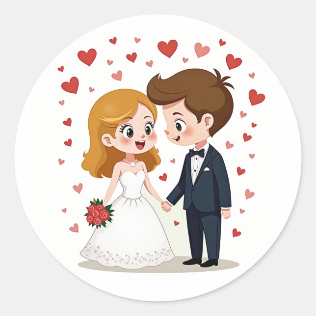 Adorable Boda Pareja Pegatinas (Anverso)