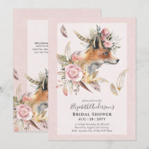 Adorable BOHO Fox Bridal Shower Lunch Invitación