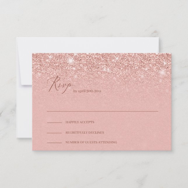Adorable brillo de oro rosa destellan boda rsvp (Anverso)