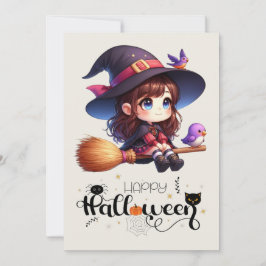 Adorable Bruja Cuta con 2 pájaros, Feliz Halloween